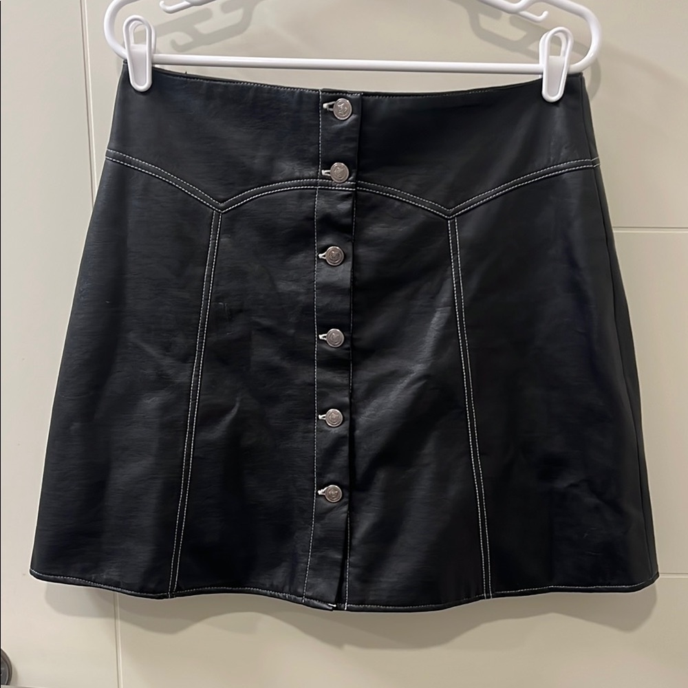 Amilano Collection Faux Leather Skirt vintage Black Button-Front Women's Skirt